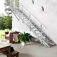 Escalier extérieur Hollywood avec palier et 1 rampe - 80cm, 184-221cm (9 marches + palier)