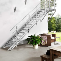 Escalier extérieur Hollywood avec palier et 1 rampe - 80cm, 184-221cm (9 marches + palier)