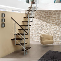 Escalier modulaire York- Tournant: à gauche, Couleur métal: Anthracite (gris foncé), Teintes bois: Hêtre clair (nature), 234 - 299cm (12 marches)