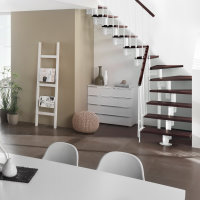 Escalier modulaire Manhattan 80cm,à droite,Polar-White (blanc),Railing NEW (parallèle),Hêtre foncé (wenge),255 - 345cm (14 marches)