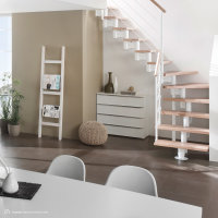 Escalier modulaire Manhattan 80cm,à droite,Polar-White (blanc),Railing NEW (parallèle),Hêtre foncé (wenge),255 - 345cm (14 marches)