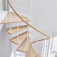 Escalier en colimaçon Caparo- 120cm, Polar-White (blanc), Hêtre clair (nature),  - 305,5cm (12 marches + palier)