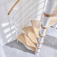 Escalier en colimaçon Caparo- 140cm, Polar-White (blanc), Hêtre clair (nature),  - 305,5cm (12 marches + palier)