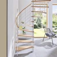 Escalier en colimaçon Caparo- 140cm, Polar-White (blanc), Hêtre clair (nature),  - 305,5cm (12 marches + palier)