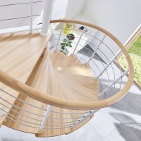 Escalier en colimaçon Caparo- 160cm, Polar-White (blanc), Hêtre clair (nature),  - 305,5cm (12 marches + palier)