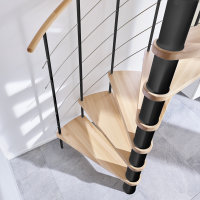 Escalier en colimaçon Caparo- 120cm, Brilliant-Black (noir), Hêtre clair (nature),  - 305,5cm (12 marches + palier)