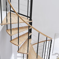 Escalier en colimaçon Caparo- 120cm, Brilliant-Black (noir), Hêtre clair (nature), 266 - 329cm (13 marches + palier)