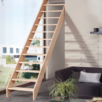 Escalier en bois Casablanca sans rampe- 74cm, hêtre massif, sans contremarches, - 280cm (13 marches)