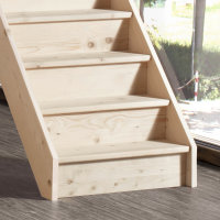 Escalier en bois Casablanca sans rampe- 74cm, hêtre massif, sans contremarches, - 280cm (13 marches)