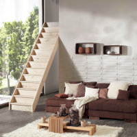 Escalier en bois Casablanca sans rampe- 74cm, hêtre massif, sans contremarches, - 280cm (13 marches)