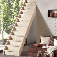 Escalier en bois Casablanca sans rampe- 52cm, hêtre massif, avec contremarches, - 302cm (13 marches + socle)