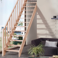 Escalier en bois Casablanca avec rampe- 74cm, épicéa massif, sans contremarches, - 302cm (13 marches + socle)