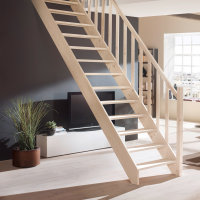 Escalier en bois Savoy avec rampe en bois avec tubes métalliques dun côté- hêtre massif, sans contremarches, - 280cm (14 marches)