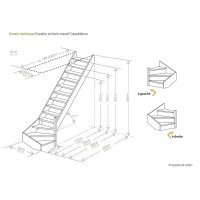 Escalier en bois Casablanca 1/4 tournant avec rampe- 52cm, tournant à gauche, épicéa massif, sans contremarches, - 280cm (13 marches)